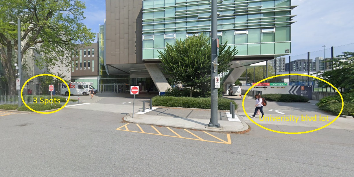Accessible parking locations at UBC nest